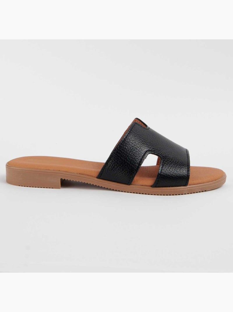 Sandale Basse Cuir Naturel Purapiel Noir - Kiabi