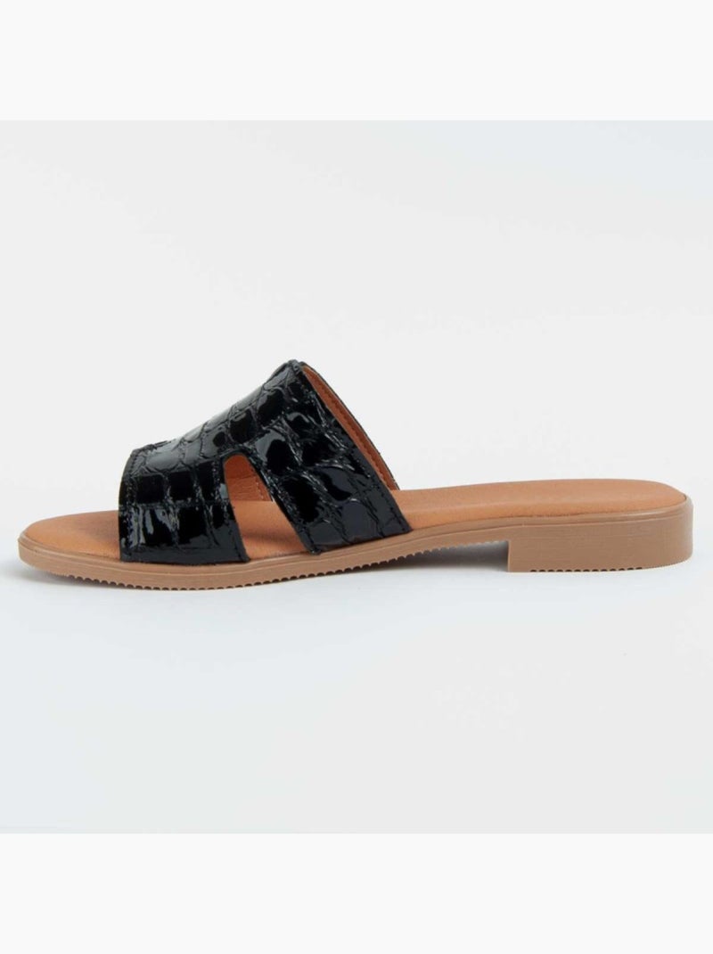 Sandale Basse Cuir Naturel Purapiel Noir - Kiabi