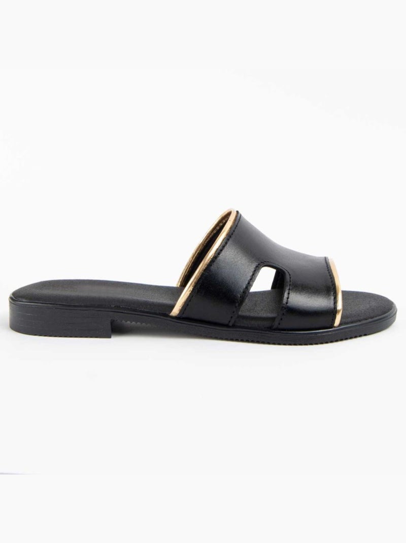 Sandale Basse Cuir Naturel Purapiel Noir - Kiabi