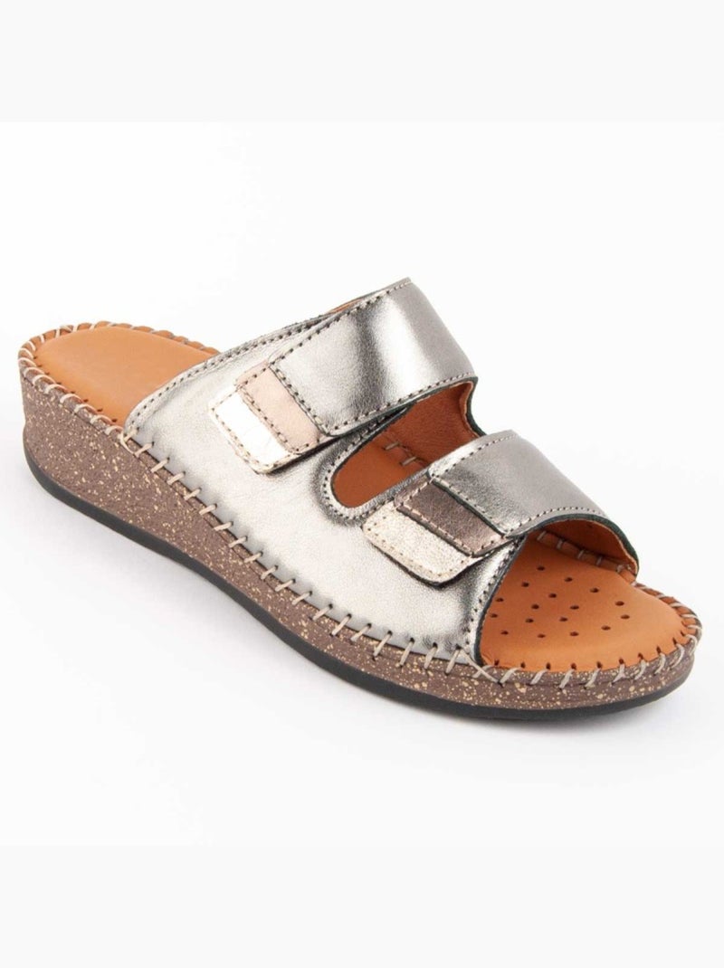 Sandale Compensée Cuir Naturel Purapiel Argent - Kiabi