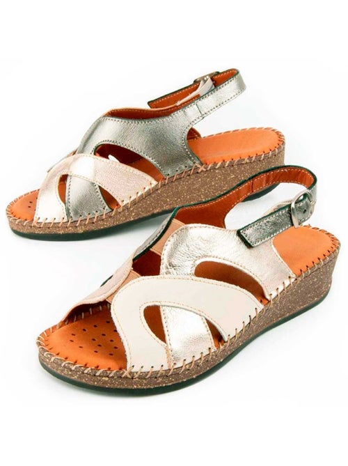 Sandale Compensée Cuir Naturel Purapiel - Kiabi