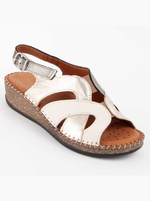 Sandale Compensée Cuir Naturel Purapiel - Kiabi