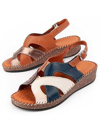 Sandale Compensée Cuir Naturel Purapiel