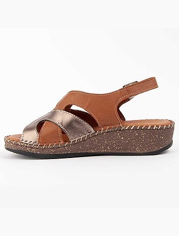 Sandale Compensée Cuir Naturel Purapiel