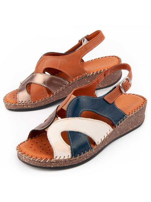 Sandale Compensée Cuir Naturel Purapiel - Kiabi