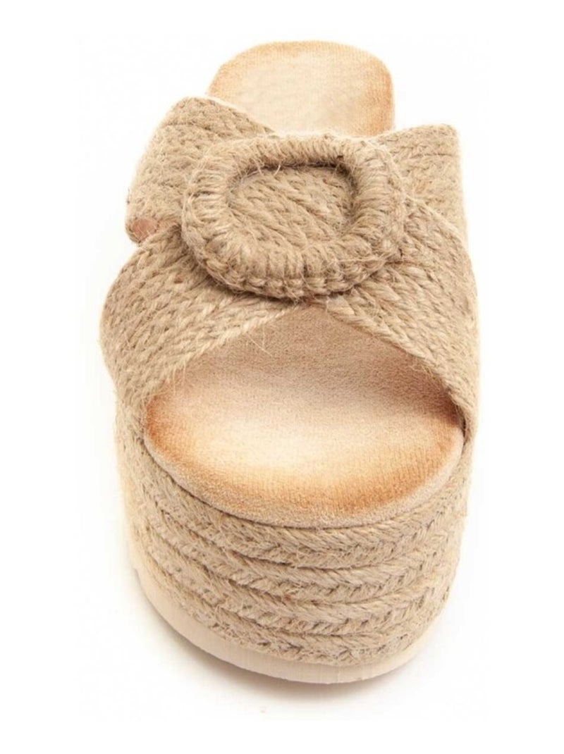 Sandale Compensée Tissu Montevita Beige - Kiabi