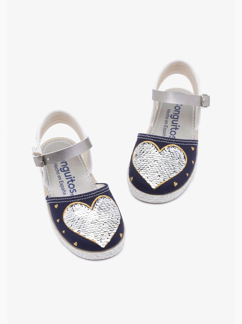 Sandalen conguitos heart reversible sequins Marineblauw - Kiabi