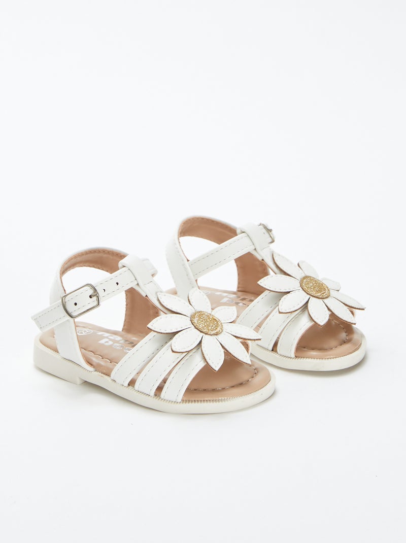 Sandalen met bandjes en bloem in reliëf WIT - Kiabi