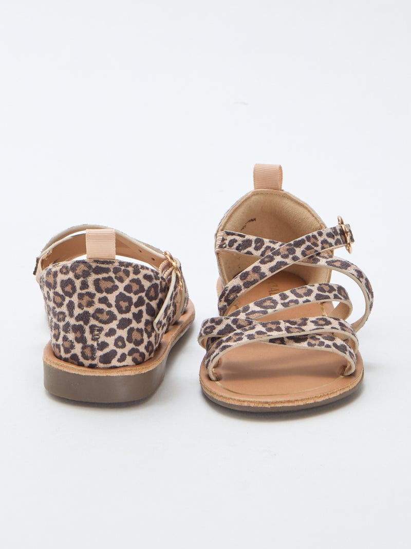 Sandalen met bandjes en luipaardmotief Bruin - Kiabi