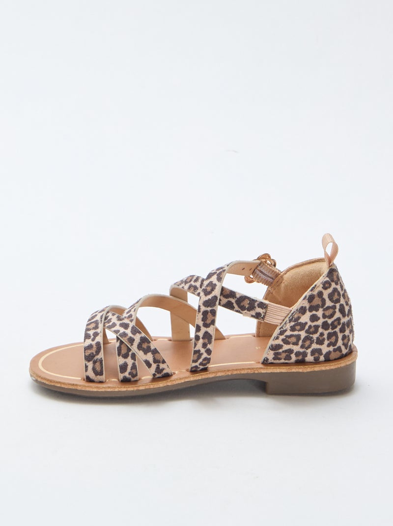 Sandalen met bandjes en luipaardmotief Bruin - Kiabi