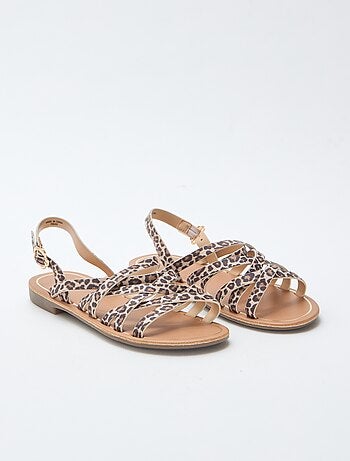 Sandalen met bandjes en luipaardmotief
