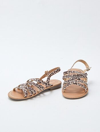 Sandalen met bandjes en luipaardmotief