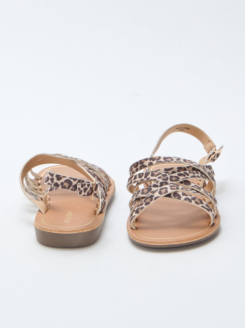 Sandalen met bandjes en luipaardmotief Bruin - Kiabi