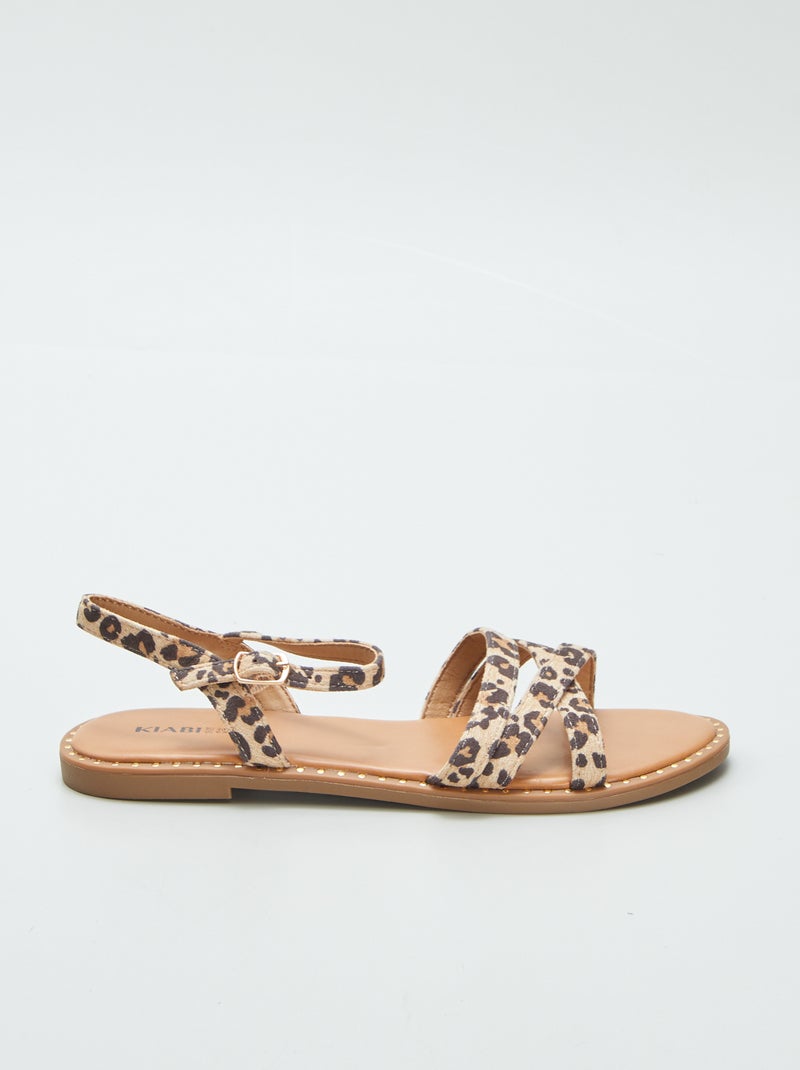 Sandalen met bandjes en luipaardprint BRUIN - Kiabi