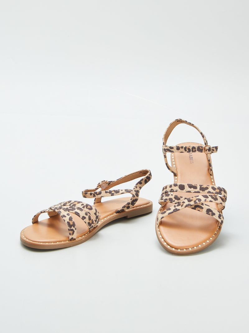 Sandalen met bandjes en luipaardprint BRUIN - Kiabi