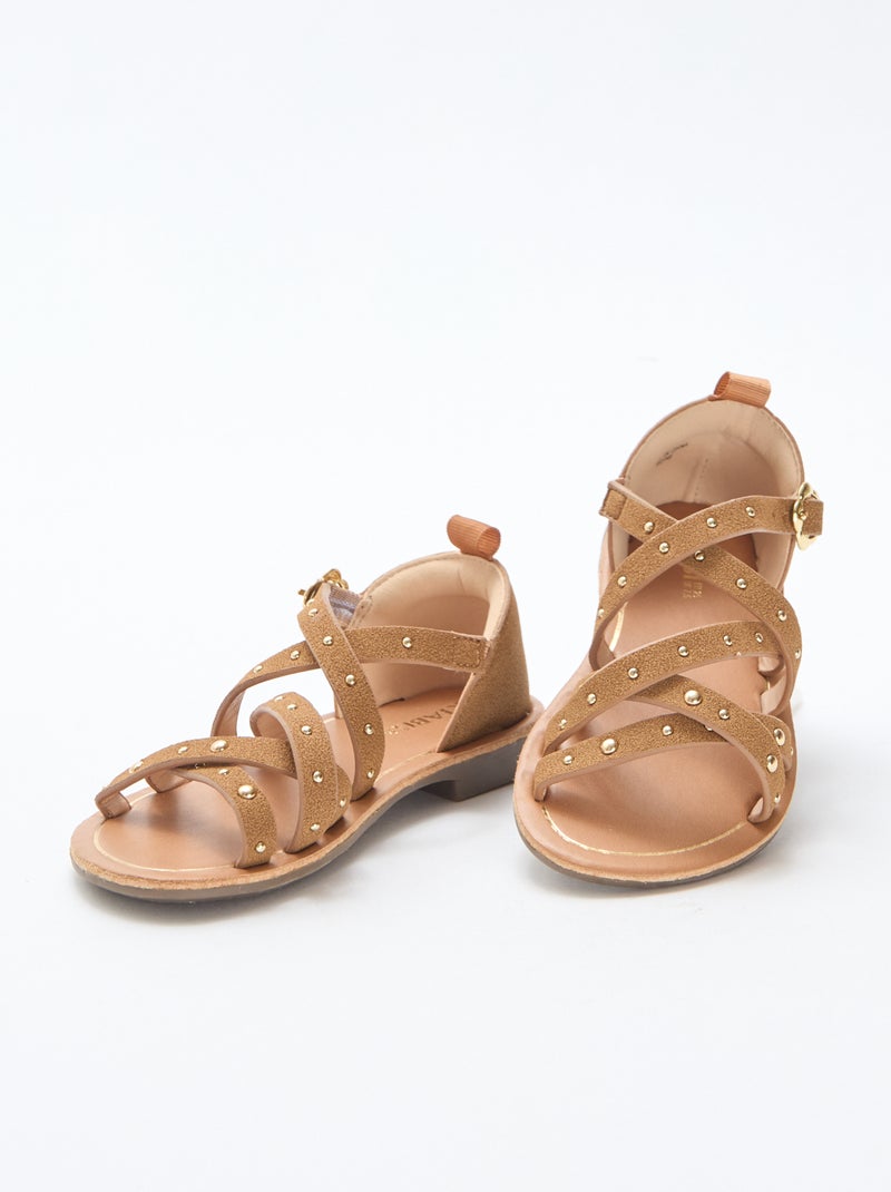 Sandalen met bandjes met studs Biege - Kiabi