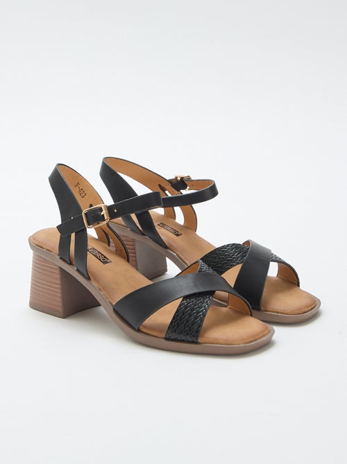 Sandalen met blokhak van imitatieleer - Kiabi