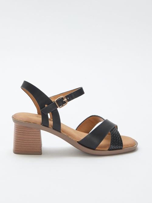 Sandalen met blokhak van imitatieleer - Kiabi