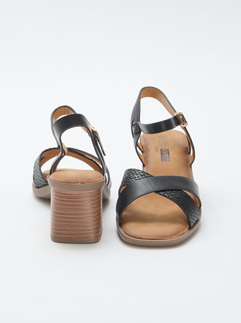 Sandalen met blokhak van imitatieleer Zwart - Kiabi