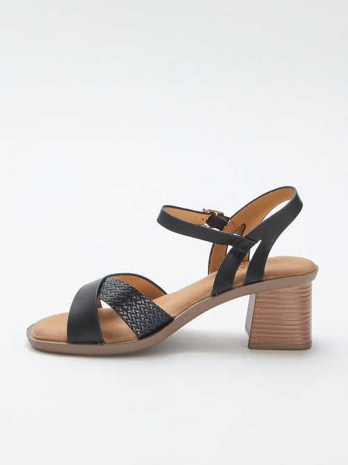 Sandalen met blokhak van imitatieleer - Kiabi