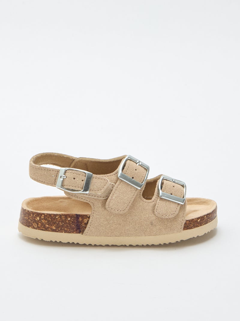 Sandalen met dubbele band en contrasterende gespen Biege - Kiabi