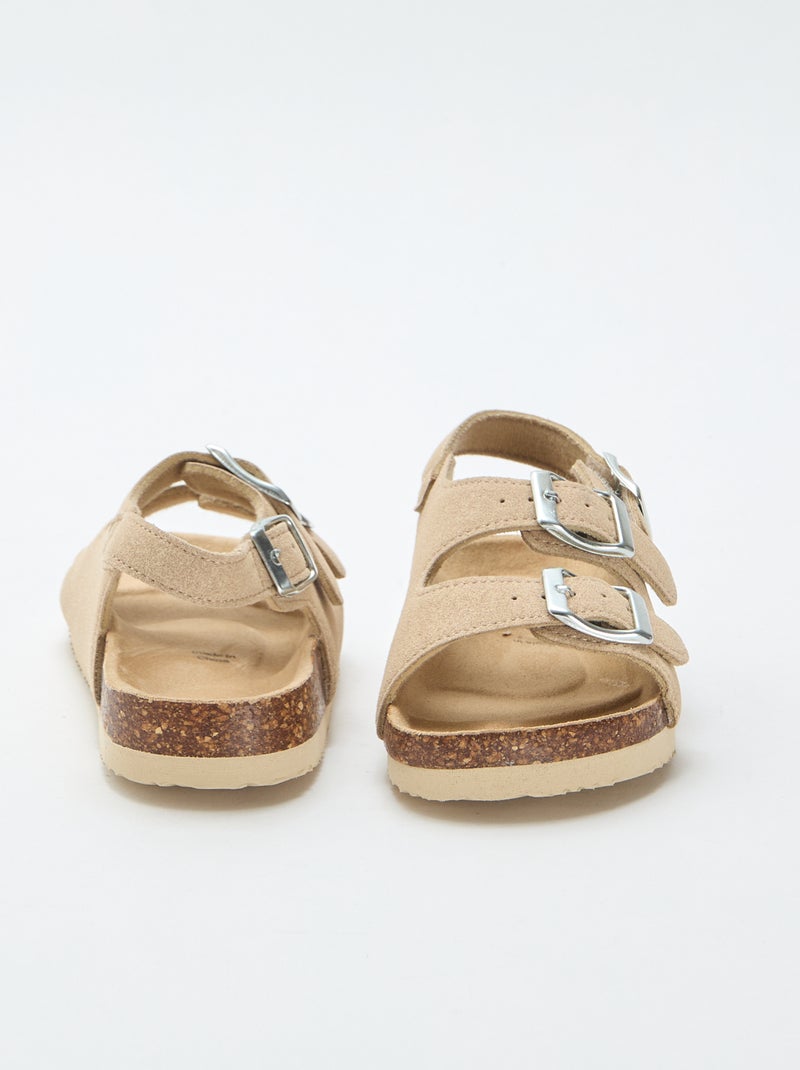 Sandalen met dubbele band en contrasterende gespen Biege - Kiabi