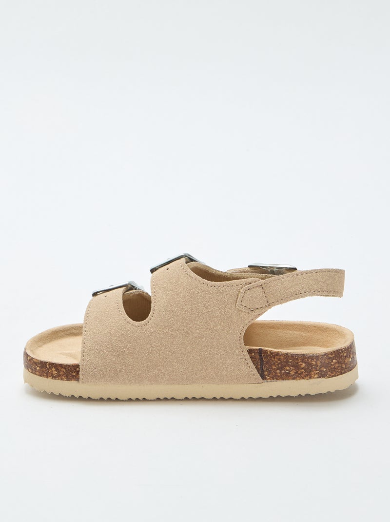 Sandalen met dubbele band en contrasterende gespen Biege - Kiabi
