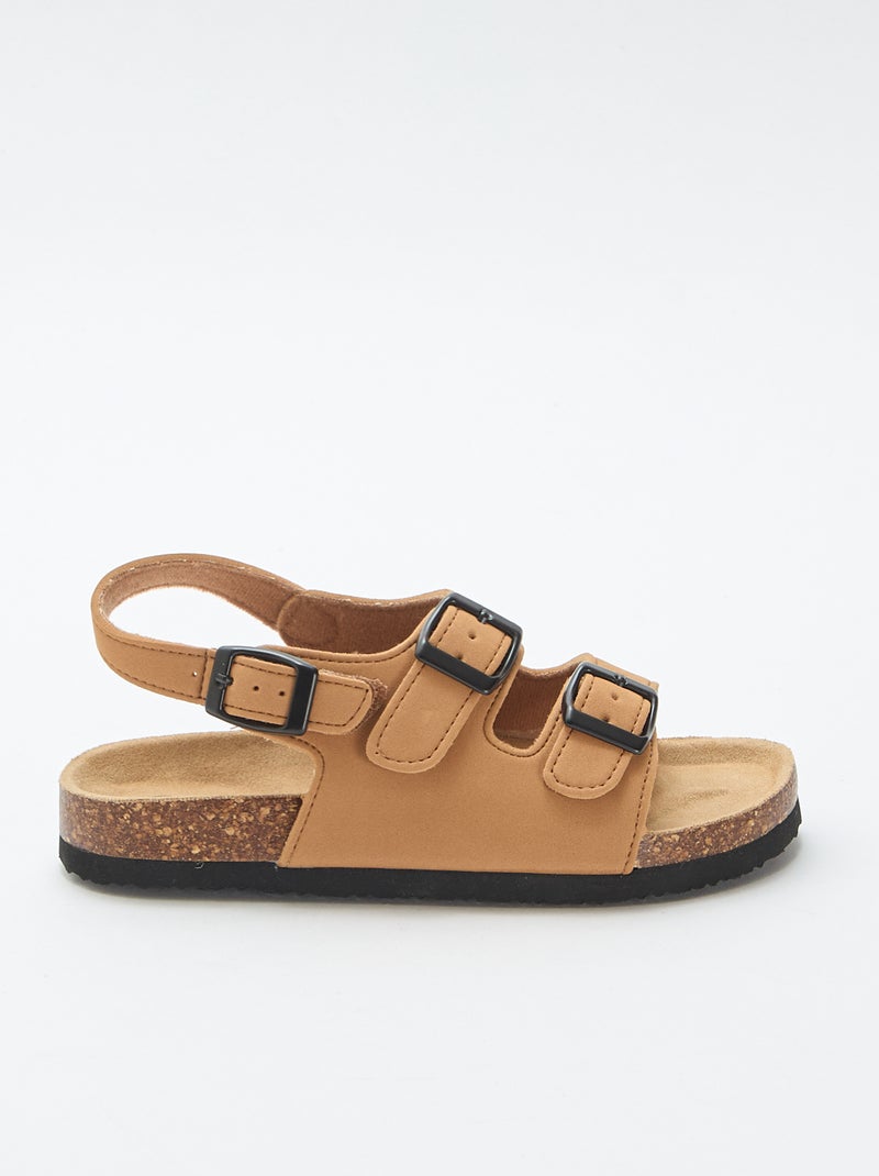 Sandalen met dubbele band en contrasterende gespen Bruin - Kiabi