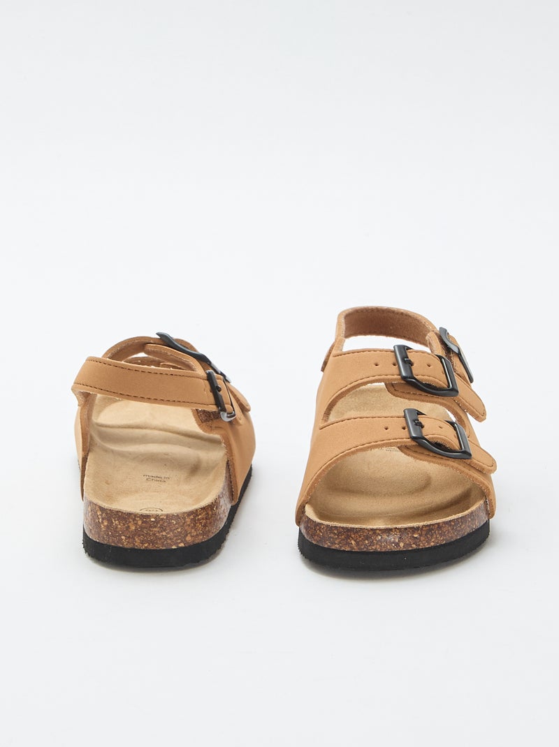 Sandalen met dubbele band en contrasterende gespen Bruin - Kiabi