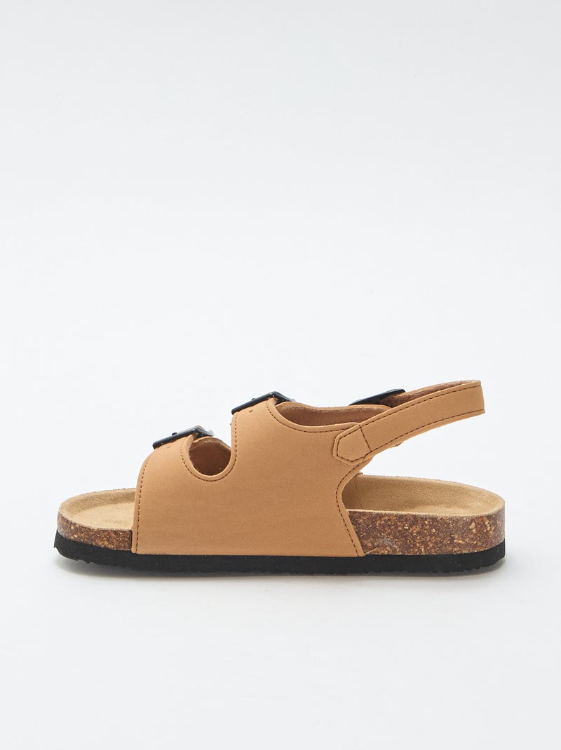 Sandalen met dubbele band en contrasterende gespen Bruin - Kiabi