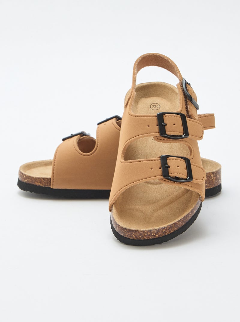 Sandalen met dubbele band en contrasterende gespen Bruin - Kiabi