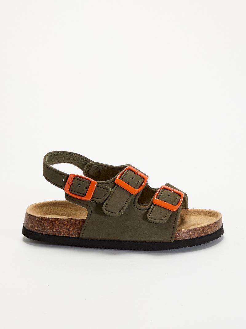 Sandalen met dubbele band en contrasterende gespen Kaki - Kiabi