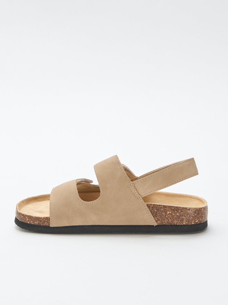 Sandalen met dubbele banden en klittenband Biege - Kiabi