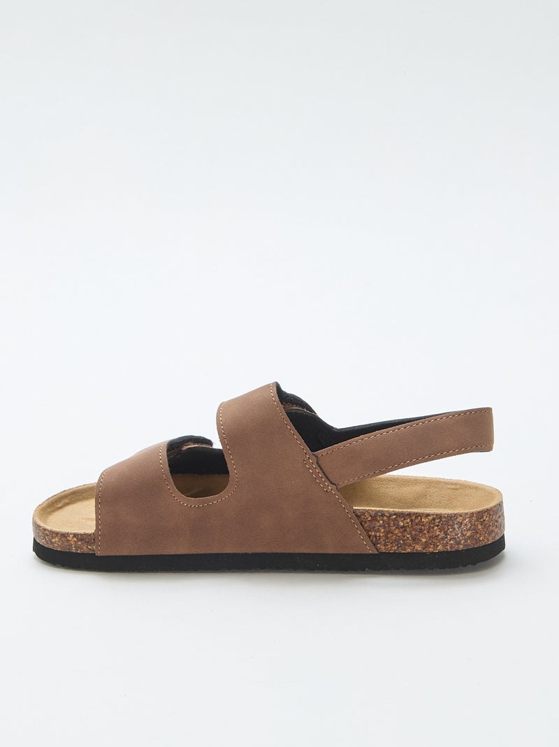 Sandalen met dubbele banden en klittenband Bruin - Kiabi