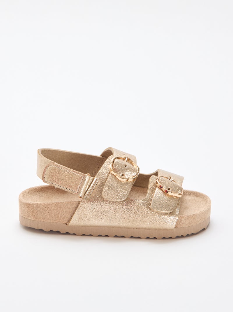 Sandalen met dubbele bandjes en bloemen Geel - Kiabi
