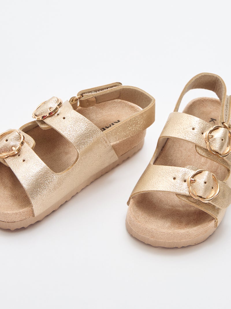 Sandalen met dubbele bandjes en bloemen Geel - Kiabi