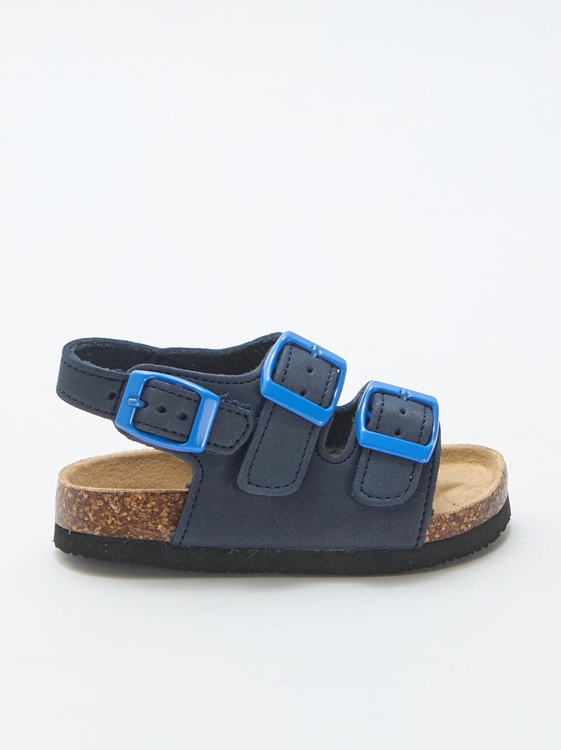 Sandalen met dubbele bandjes en contrasterende gespen Blauw - Kiabi