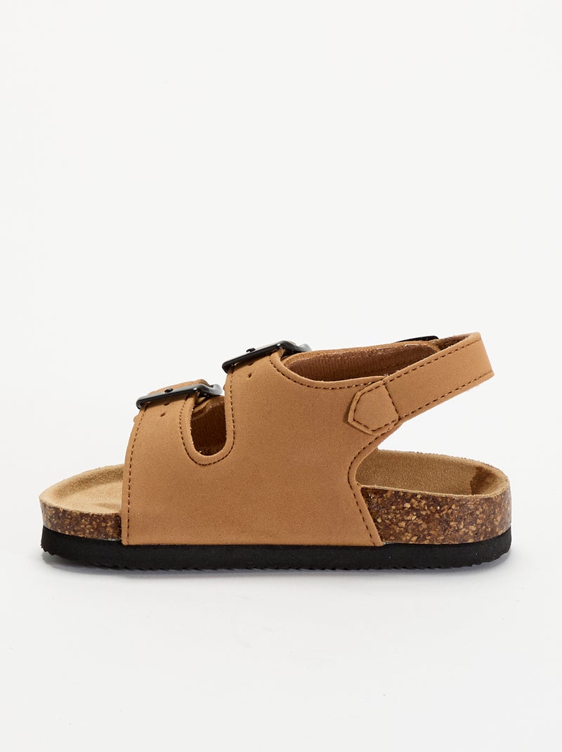 Sandalen met dubbele bandjes en contrasterende gespen Bruin - Kiabi
