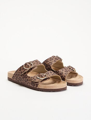 Sandalen met dubbele bandjes en leopardprint