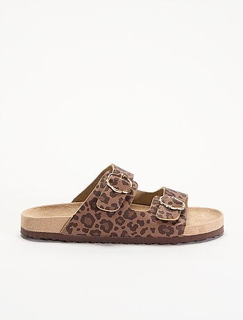 Sandalen met dubbele bandjes en leopardprint