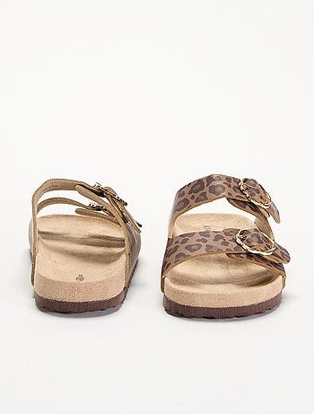 Sandalen met dubbele bandjes en leopardprint