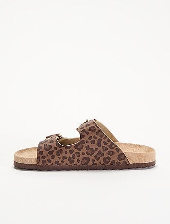 Sandalen met dubbele bandjes en leopardprint