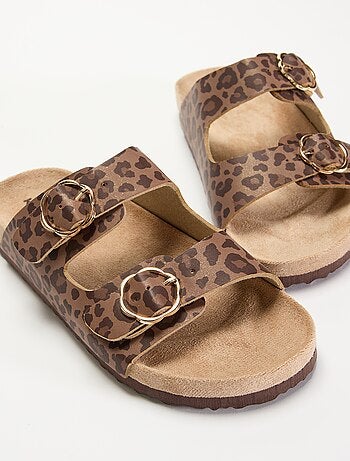 Sandalen met dubbele bandjes en leopardprint