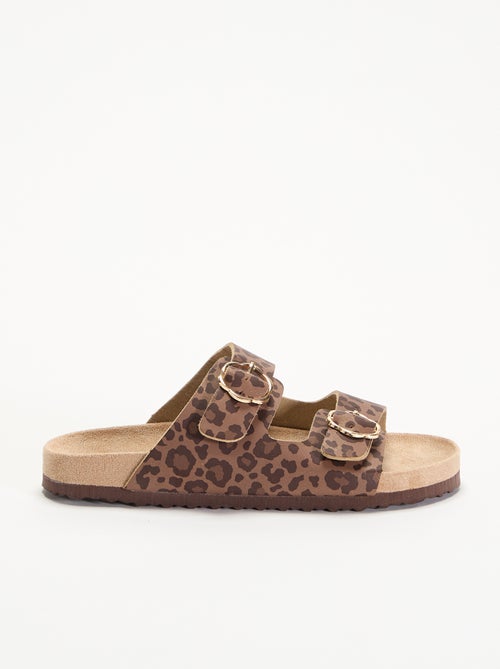 Sandalen met dubbele bandjes en leopardprint - Kiabi