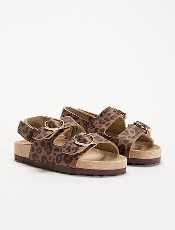 Sandalen met dubbele bandjes en luipaardprint