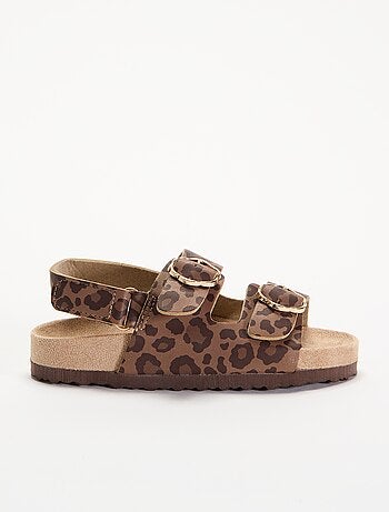 Sandalen met dubbele bandjes en luipaardprint