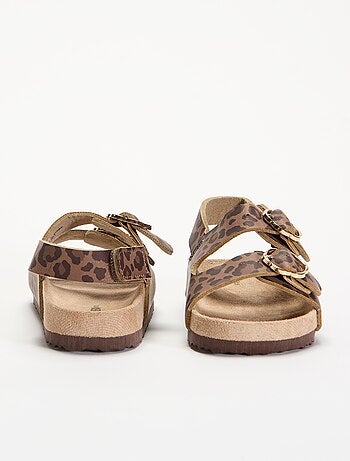 Sandalen met dubbele bandjes en luipaardprint