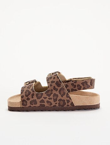 Sandalen met dubbele bandjes en luipaardprint