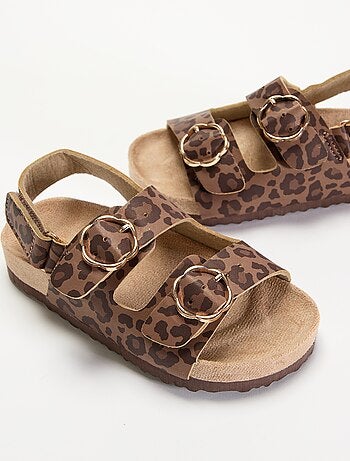 Sandalen met dubbele bandjes en luipaardprint