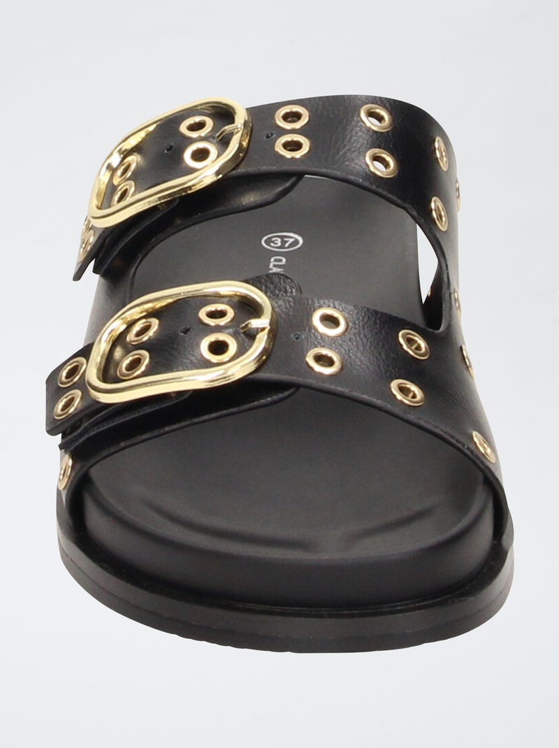 Sandalen met dubbele bandjes en oogjes Zwart - Kiabi